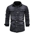 thumbnail image 1 of Men Shirts Fashion Summer Simple Loose Pocket Fitting Jeans Non Iron Solid Color Long Sleeve Shirt For Boyfriend, 1 of 4