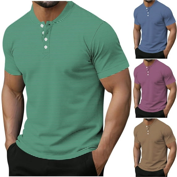 Men Shirts Fashionable Short Sleeved Button Round Neck Casual Solid Color Everyday Shirts for Men