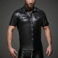 thumbnail image 1 of Men Shirts Leather Short Sleeve Slim Fit Button-Down Casual Performance Hawaiian Shirts for Men Black L, 1 of 9