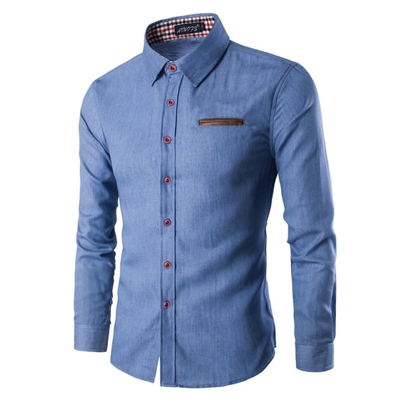 Men Shirts Formal Shirt Pocket Matching Cotton Long Sleeve Classic Denim Shirt Male Clothes