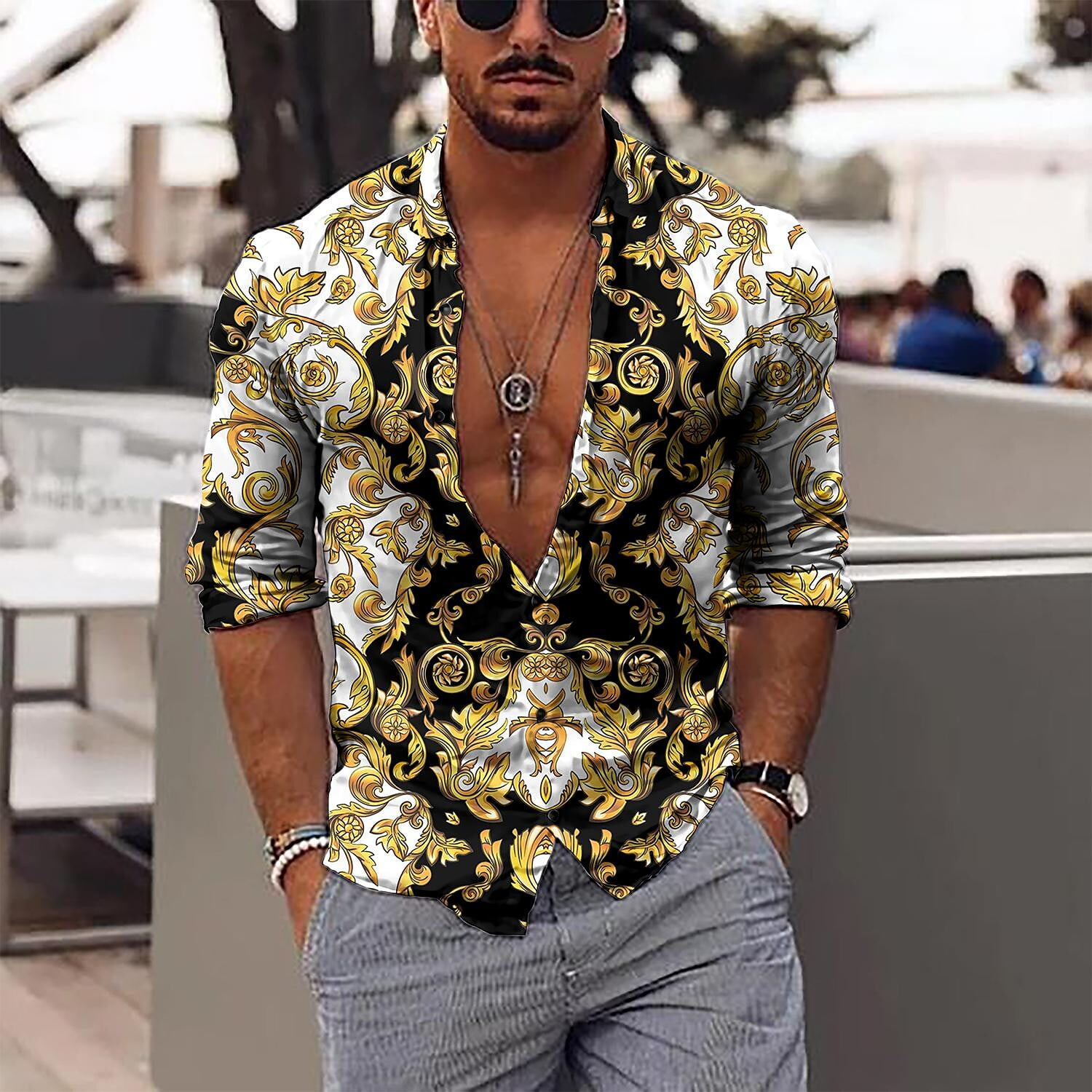 mens graphic button down shirts