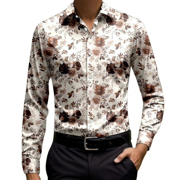Men Shirts Long Sleeve Button Down Collared Vintage Floral Printed Tops Fashion Party Comfortable Free Slim Fit Mens Dress Shirts