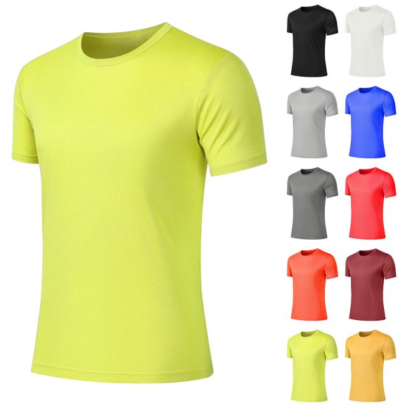 Men Shirts Men Casual Fashion Solid Color Round Neck Running Exercise And Fitness Short Sleeve Green M
