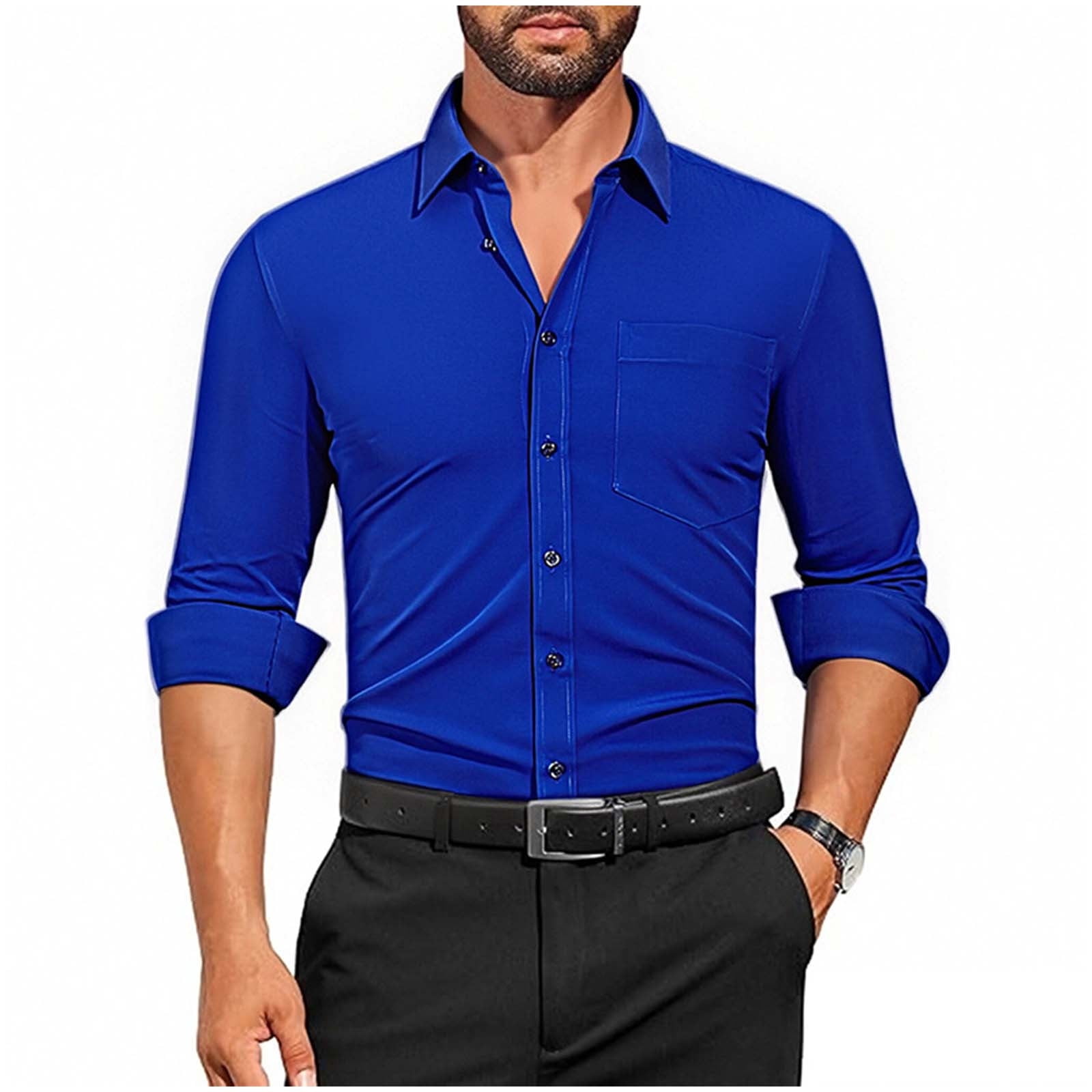 men's dress shirt for wedding guest Men Shirts Men's Business Dress Shirts Wrinkle Free Long Sleeve Regular Fit Dress  Shirt Wedding Guest Formal Button Down Shirts
