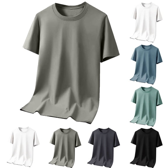 Men Shirts Men's Casual Fashionable Breathable Sweatshirt Solid Color Half Sleeve Round Neck Khaki XXL