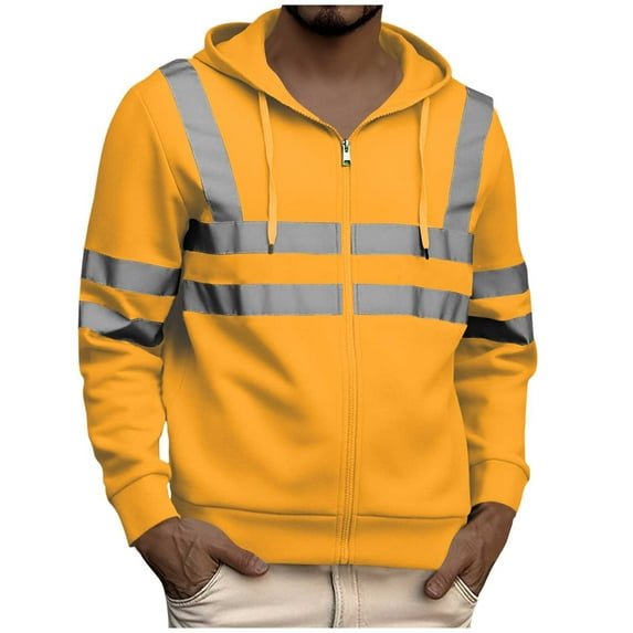 Men Shirts Men's Class 3 Hi Vis Hoodie Reflective Safety Jacket with Zipper High Visibility Work Utility Durable