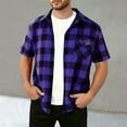 thumbnail image 1 of Men Shirts Men's Plaid Button Shirt Short Sleeve Lightweight Breathable Plaid Shirts Loose Work Casual Classic Tops with Pockets Purple M, 1 of 8