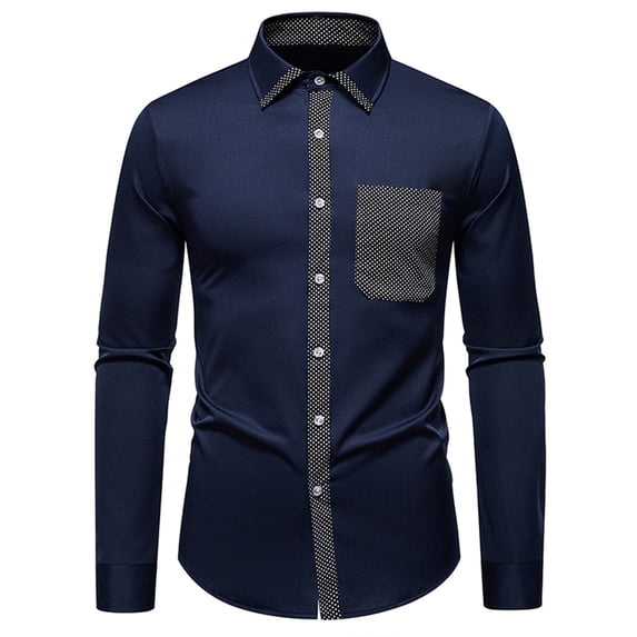 Men Shirts Men's Stylish Patchwork Slim Fit Dress Shirts Long Sleeve Button Down Polka Dots Formal Business Casual Work Shirts