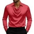 thumbnail image 1 of Men Shirts Men's Stylish Silk Satin Cowl Neck Dress Shirts - Loose Long Sleeve Business Casual Lapel Work Shirts, 1 of 6