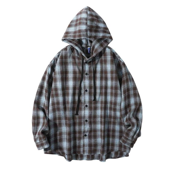 Men Shirts Men's Vintage Plaid Flannel Hoodies Loose Button Down Shirts Long Sleeve Stylish Business Casual Shirt Jackets