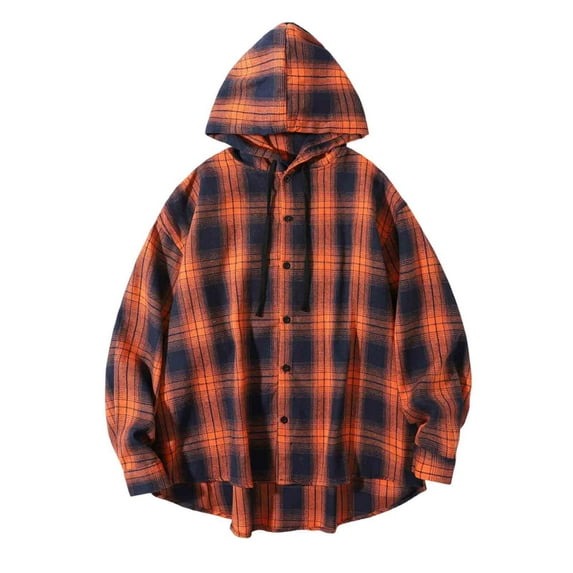 Men Shirts Men's Vintage Plaid Flannel Hoodies Loose Button Down Shirts Long Sleeve Stylish Business Casual Shirt Jackets