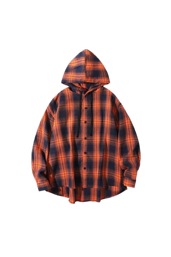 Men Shirts Men's Vintage Plaid Flannel Hoodies Loose Button Down Shirts Long Sleeve Stylish Business Casual Shirt Jackets