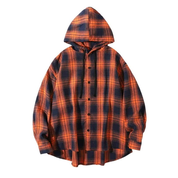 Men Shirts Men's Vintage Plaid Flannel Hoodies Loose Button Down Shirts Long Sleeve Stylish Business Casual Shirt Jackets