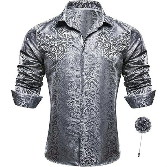 Men Shirts Party Vintage Long Sleeve Button Down Slim Fit Textured Tops Comfy Solid Color Trendy Stretchy Floral Printed Men's Dress Shirts
