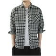 thumbnail image 1 of Men Shirts Plaid Long Sleeve Tshirts Fashion Lapel Neck Blouse Button Down Regular Fit Tees Clothing, 1 of 3