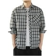 thumbnail image 1 of Men Shirts Plaid Long Sleeve Tshirts Fashion Lapel Neck Blouse Button Down Regular Fit Tees Clothing, 1 of 3
