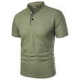 thumbnail image 1 of Men Shirts Short Sleeve Crew Neck Henley Shirt Loose Fit Green Button Up Shirts Men Clothing, 1 of 5
