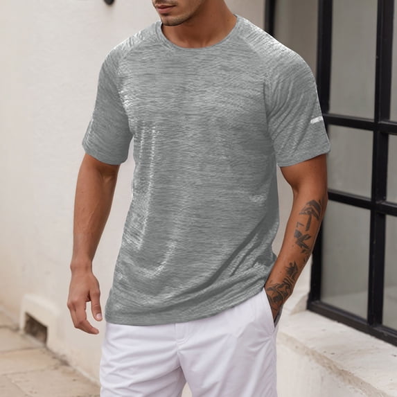 Men Shirts Short Sleeve Crew Neck Shirts Lightweight Grey Shirt Casual Shirts for Men