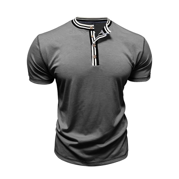 Men Shirts Short Sleeve Crewneck Henley T-Shirt Loose Fit Grey Shirt with Button Men's Casual Shirts
