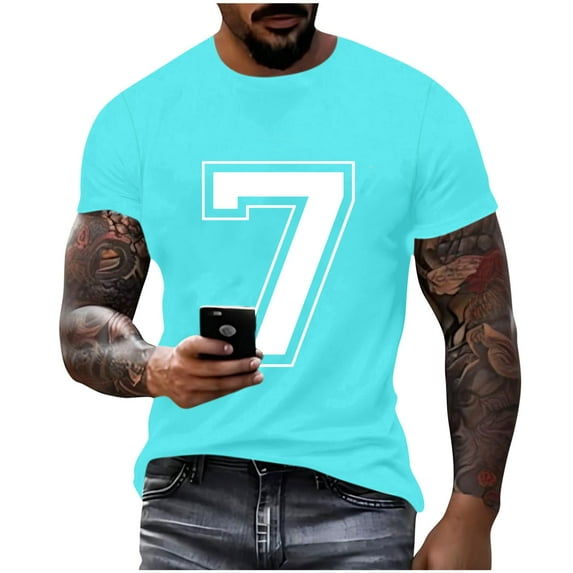 Men Shirts Short Sleeve Round Neck Pullover Number 7 Varsity Sports Team Jersey 7th Birthday 7 Years T-Shirt &Christmas Tshirts