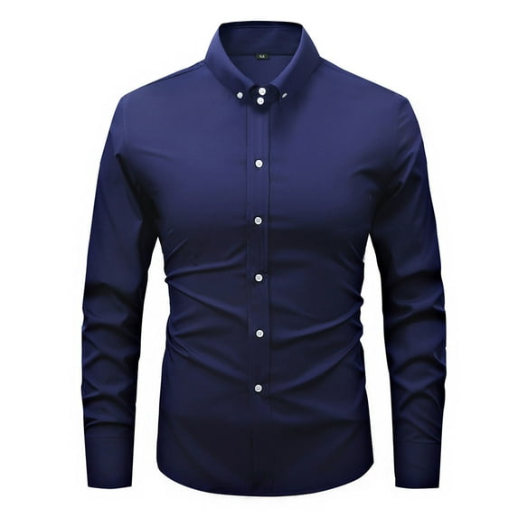 Men Shirts,Solid Color Stand Collar Long Sleeve Button Down Formal Business Shirt Office Work Slim Fit Blouses Autumn Winter Comfort Breathable Casual Tops Tees,Size S-3XL