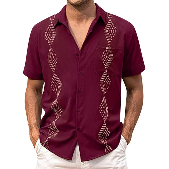 Men Shirts Summer Casual Loose Beach Embroidered Short Sleeve Classic Shirt Colorful Shirt