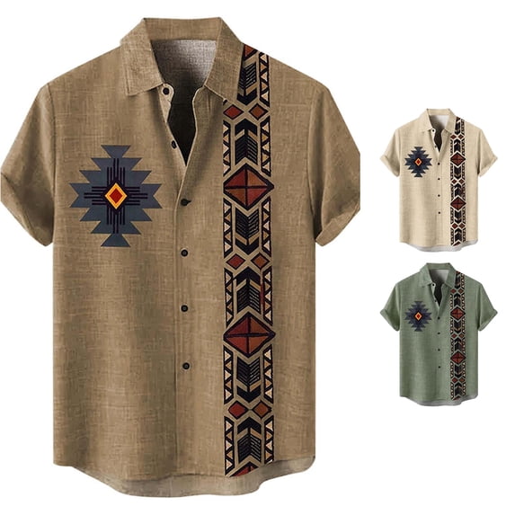 Men Shirts Summer Casual Short Sleeve Printed Shirt for Stylish Daily Wear Brown L