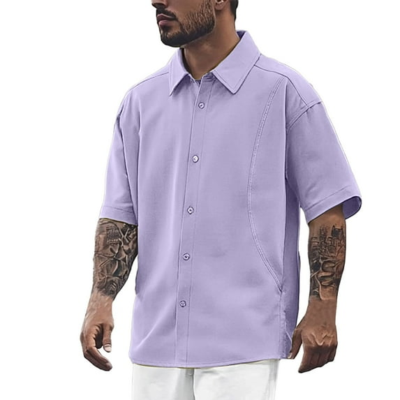 Men Shirts Summer Solid Color Short Sleeve Fashion Casual Outdoor Work Shirt Top3XL