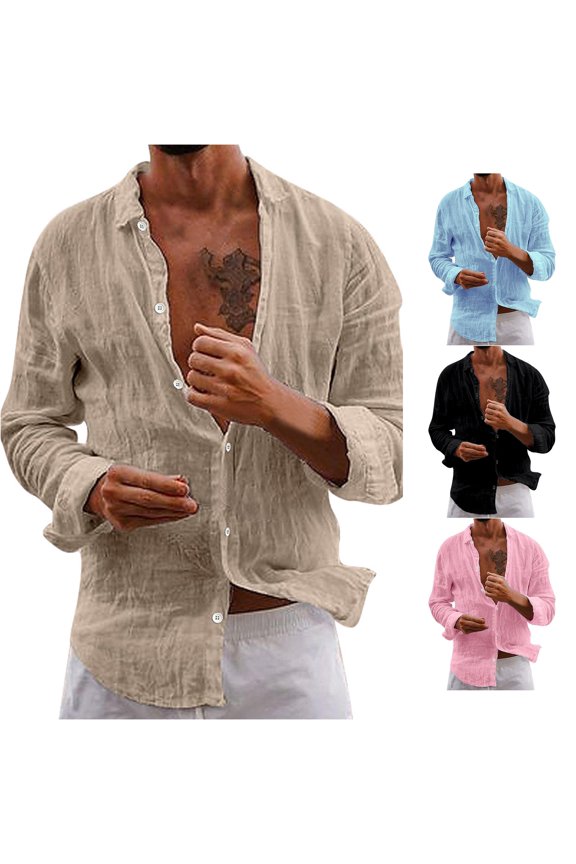 Men Shirts Ultrathin Casual Button Down Long Sleeve Beach Tee Brown M