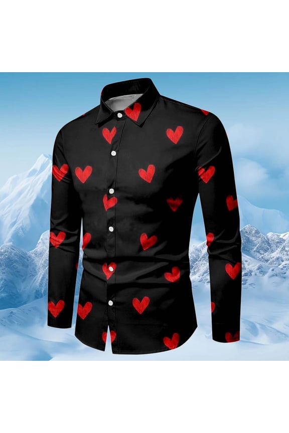 Men Shirts Valentine'S Day Clothes For Valentine'S Day Slim British Style Work Fashion Daily Long Sleeved Shirt Valentine Black M