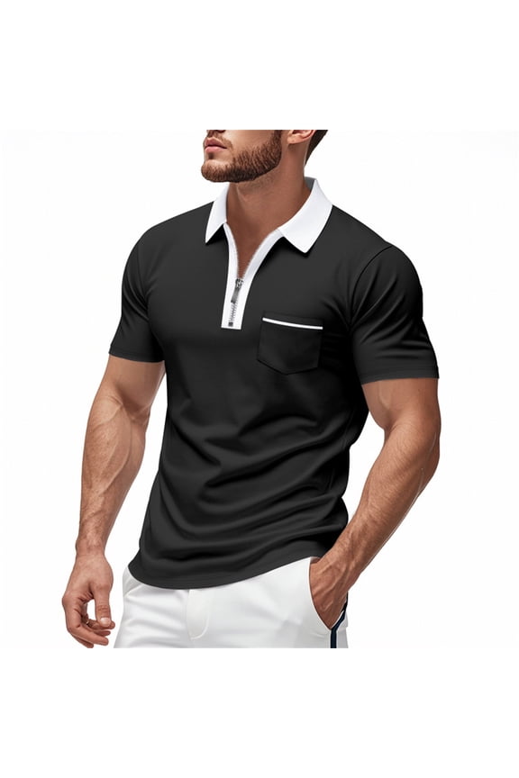 Men Shirts for Short Sleeve Zipper Down Collar Gradient Tees, Dressy Casual Business, Polyester, Multiple Sizes