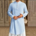 thumbnail image 1 of Men Shirts under $10 Men's Robe Set Arab Middle Robe Long Sleeve Standing Neck Pocket Button Casual Robe Blue M, 1 of 9