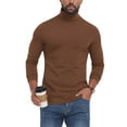 thumbnail image 1 of Men Shirts under $10 Men's Solid Color Elastic TurtleNeck Long Sleeve Slim Blouse Tops Blouses Brown M, 1 of 9