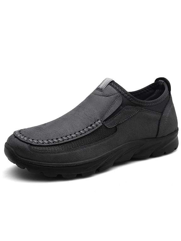 Men Shoes Casual Outdoor Slip on Sports Shoes Waterproof Middle-aged Elderly Covers Flat Sneakers Gray qILAKOG Size 8