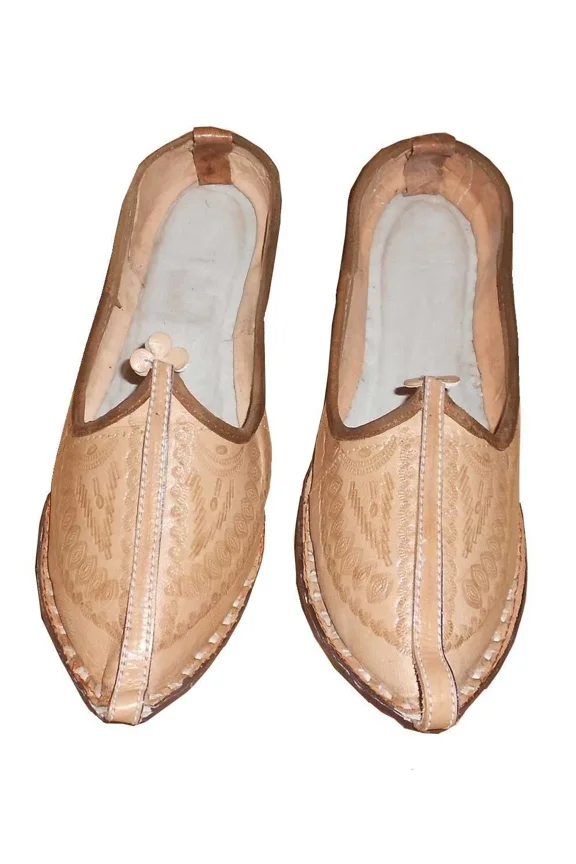 Men Shoes Leather Handmade Indian Oxfords Mojaries Jutties Flat Cream Size US 7
