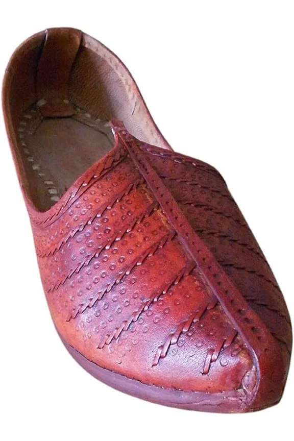 Men Shoes Leather Handmade Indian Oxfords Mojaries Slip-On Cherry Jutties US 7