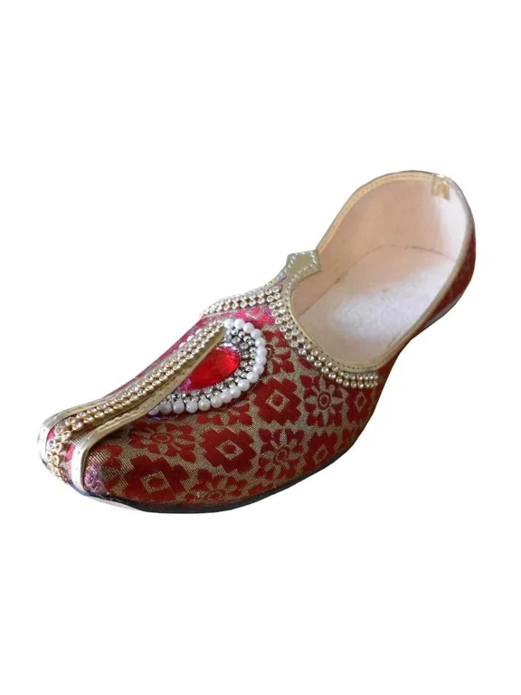 Men Shoes Leather Handmade Indian Wedding Khussa Jutties Flats Mojaries Red US 7