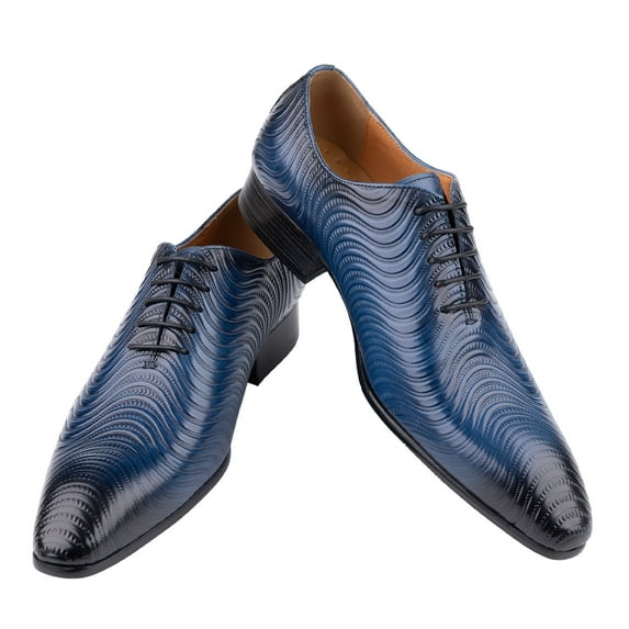 Men Shoes Luxury Oxford Shoe Genuine Leather Handmade Black Blue Prints Lace Up Pointed Toe Wedding Office Formal Dress Men Shoe Blue 8