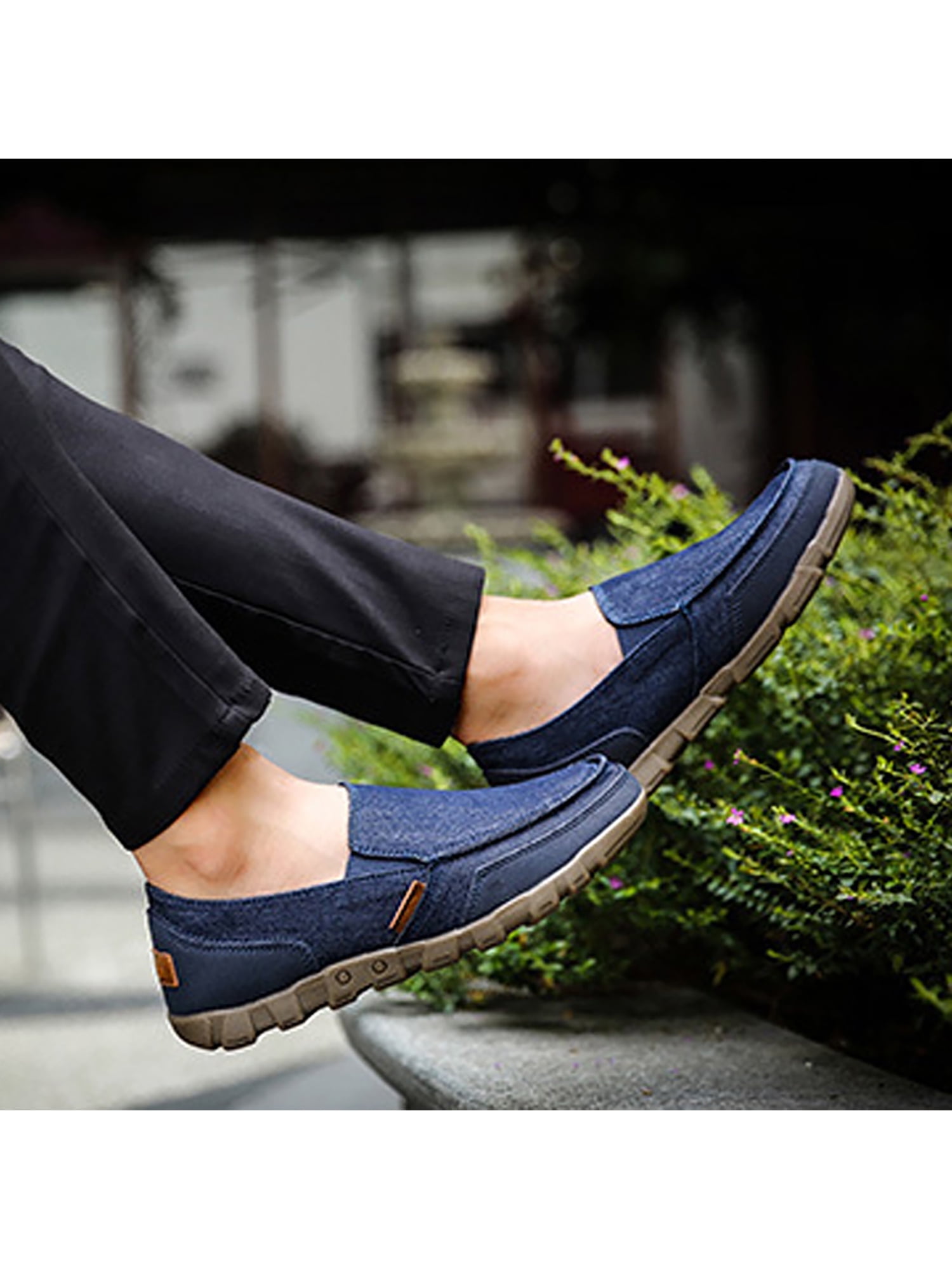 Men Shoes Wide Width Rubber Sole Flat Work Comfortable Slip On Casual ...