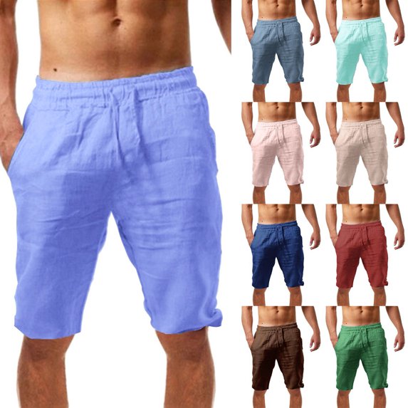 Men Short Pant Breathable Bermuda Shorts Solid Color Summer Vacation Casual Loose Drawstring Mens Lightweight Pants