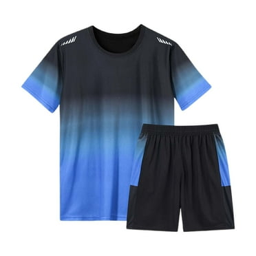 Men Short Sets Outfits 3x Color Solid Shirts and Shorts Sets Regular Fit Sweatsuit Track Suits Blue,XXL