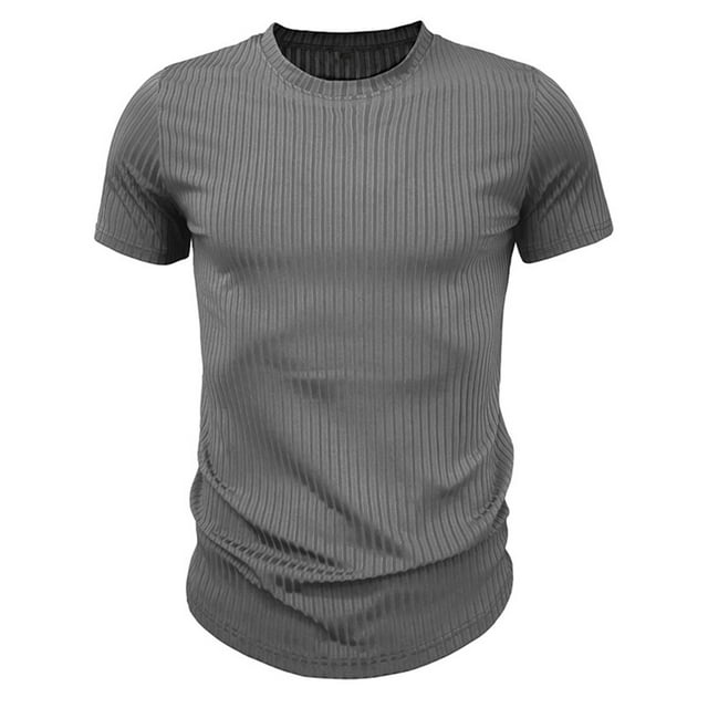 WDIRARA Men's Fishnet PU Leather Mesh Crop Top - Short Sleeve Round Neck Tee For Casual & Summer Wear