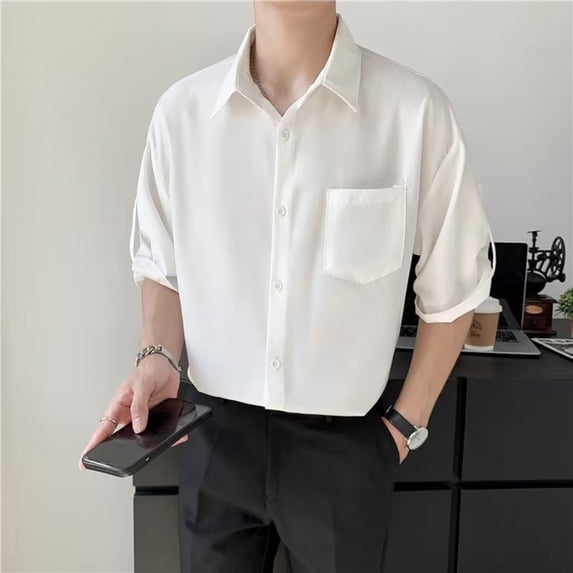 Men Short Sleeve Button Down Beachwear Night Club Outfit Shirt Casual Tops, M, White