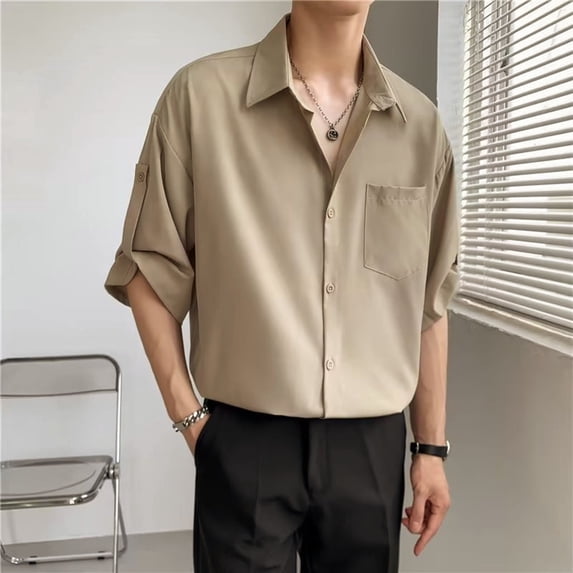 Men Short Sleeve Button Down Beachwear Night Club Outfit Shirt Casual Tops, XL, Brown