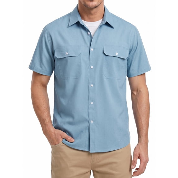 Men Short Sleeve Button Down Shirt Casual Button Up Shirt Relaxed Fit Work Clothes with Two Pockets