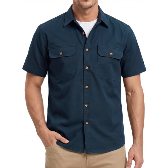 Button Down Shirts for Mens Work Casual Relaxed Fit Summer Shirt Short Sleeve Tops with Two Pockets