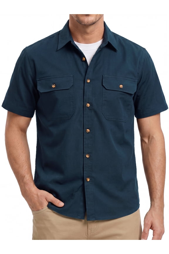 Button Down Shirts for Mens Work Casual Relaxed Fit Summer Shirt Short Sleeve Tops with Two Pockets