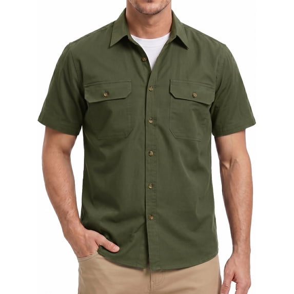Men Short Sleeve Button Down Shirt Casual Button Up Shirt Relaxed Fit Work Clothes with Two Pockets