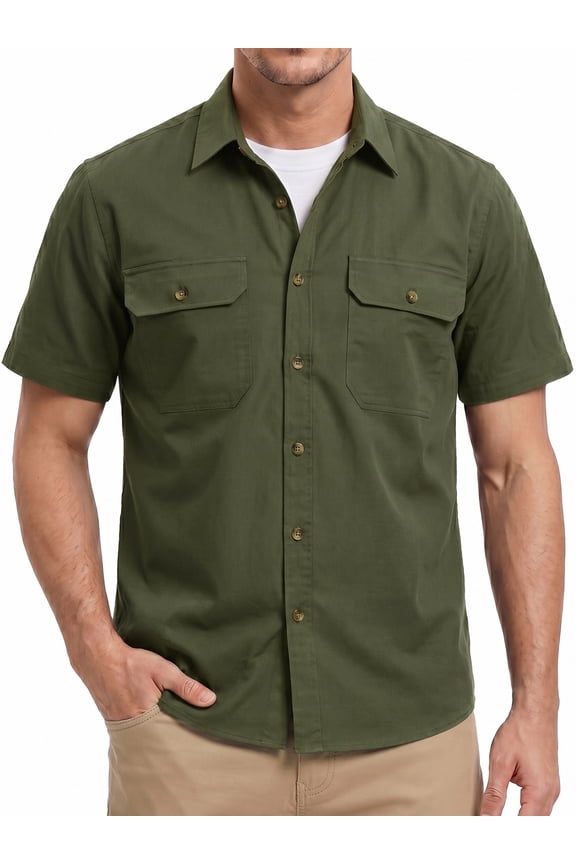 Men Short Sleeve Button Down Shirt Casual Button Up Shirt Relaxed Fit Work Clothes with Two Pockets