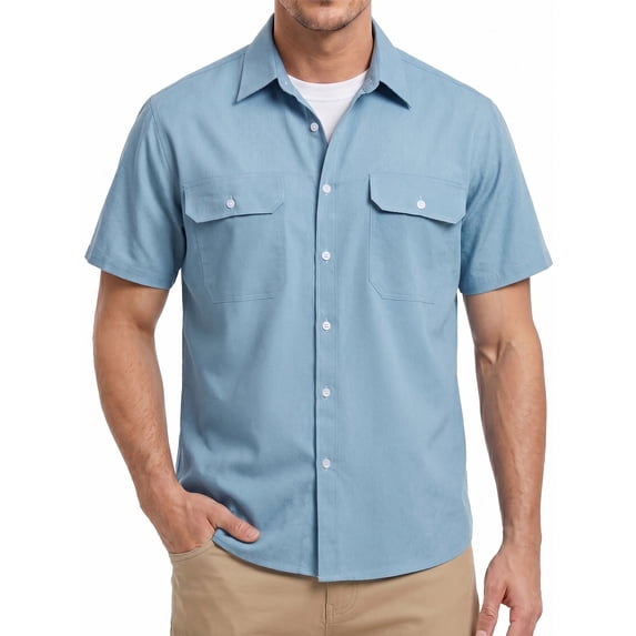 Men Short Sleeve Button Down Shirt Casual Button Up Shirt Relaxed Fit Work Clothes with Two Pockets